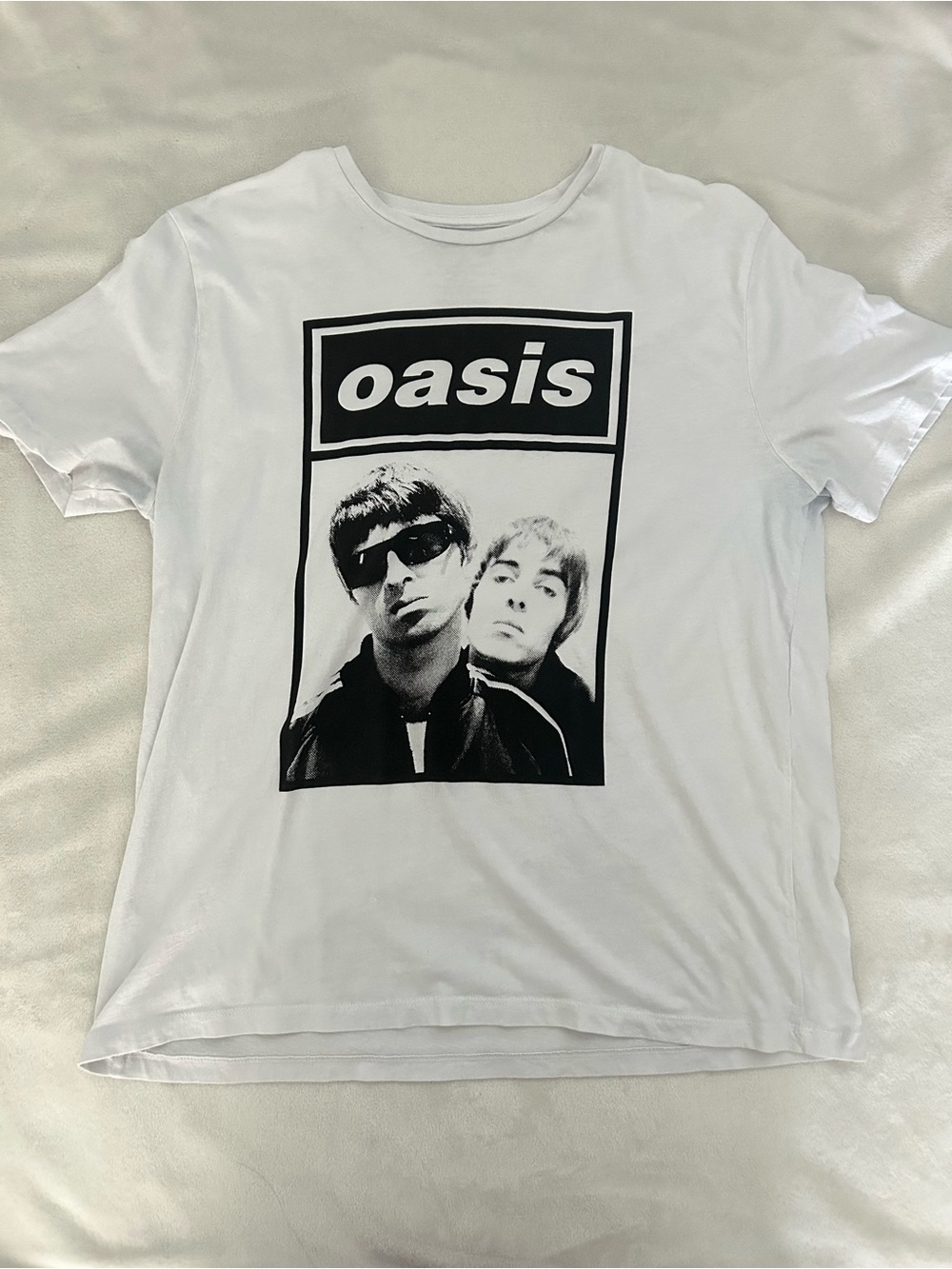 Oasis White Short-Sleeve Band Tee with Black Photo Print